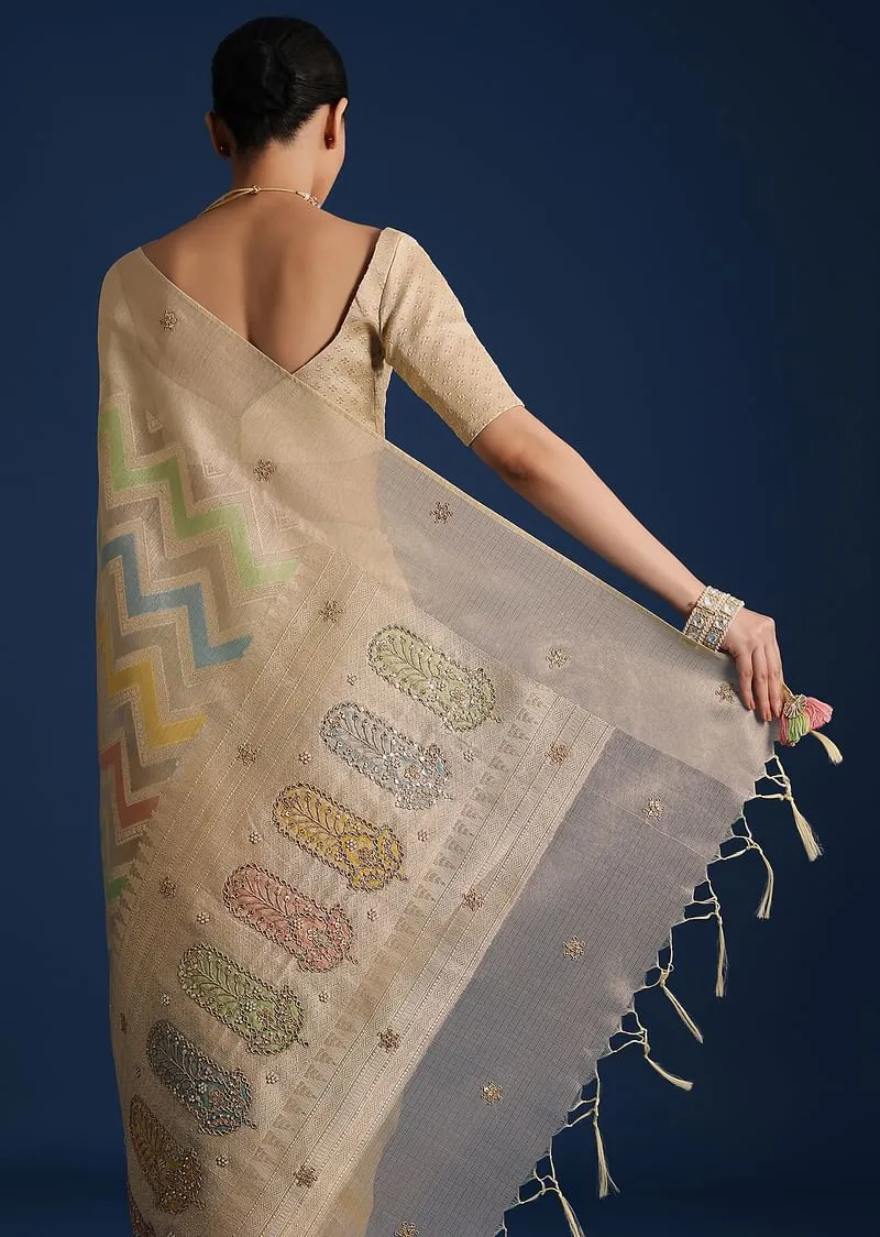 Gold Handloom Tissue Chanderi Rangkart Saree