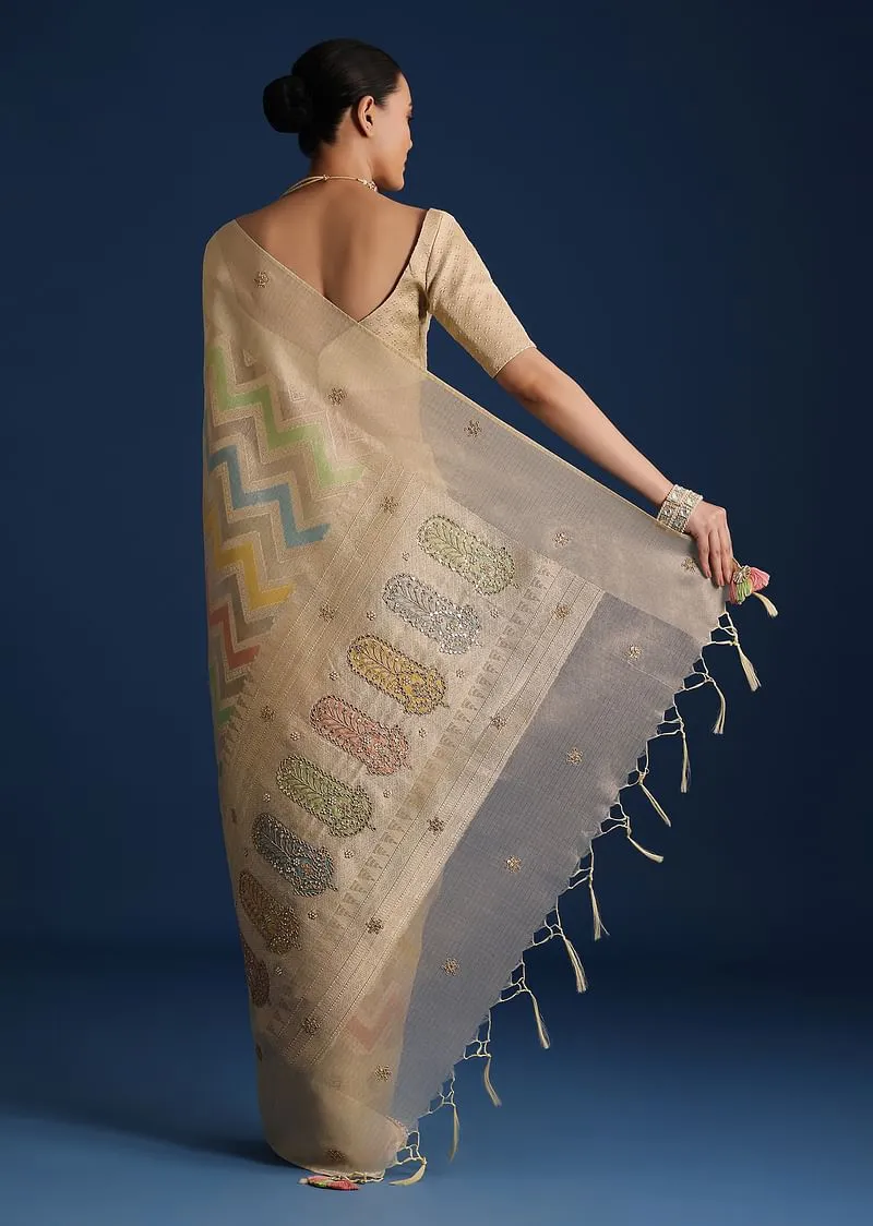 Gold Handloom Tissue Chanderi Rangkart Saree