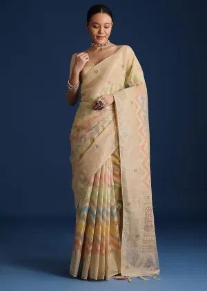 Gold Handloom Tissue Chanderi Rangkart Saree