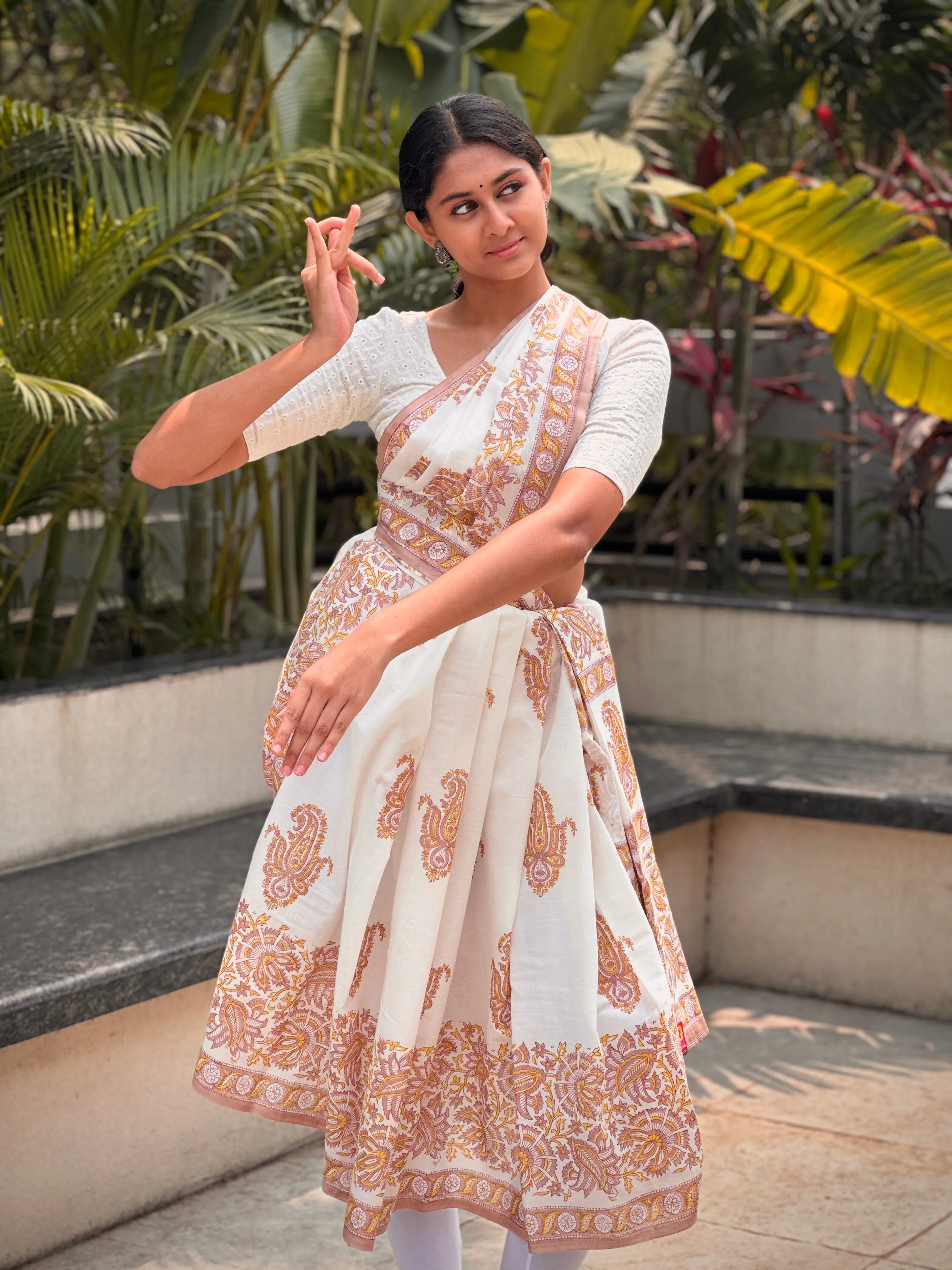 Golden Fern | Printed Practice Saree