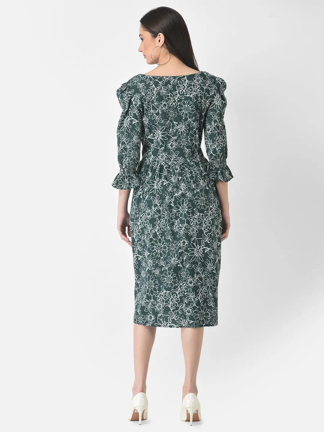 Green Floral Fit & Flare Midi Dress