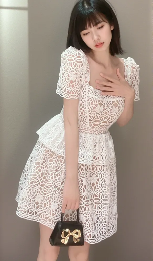 GUIPURE LACE LAYERED MINI DRESS