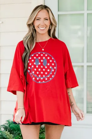 Happy In The USA Tee Boyfriend Tee, Red