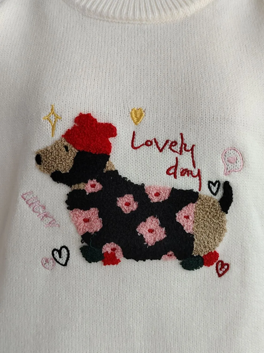 Hazel Blues® |  Puppy Round Neck Raglan Sleeve Sweater
