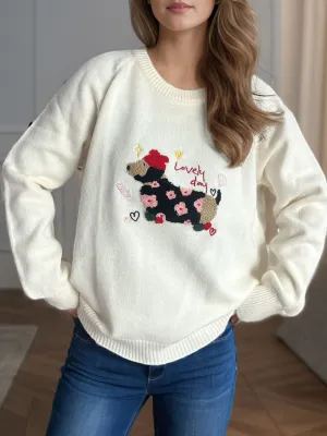 Hazel Blues® |  Puppy Round Neck Raglan Sleeve Sweater