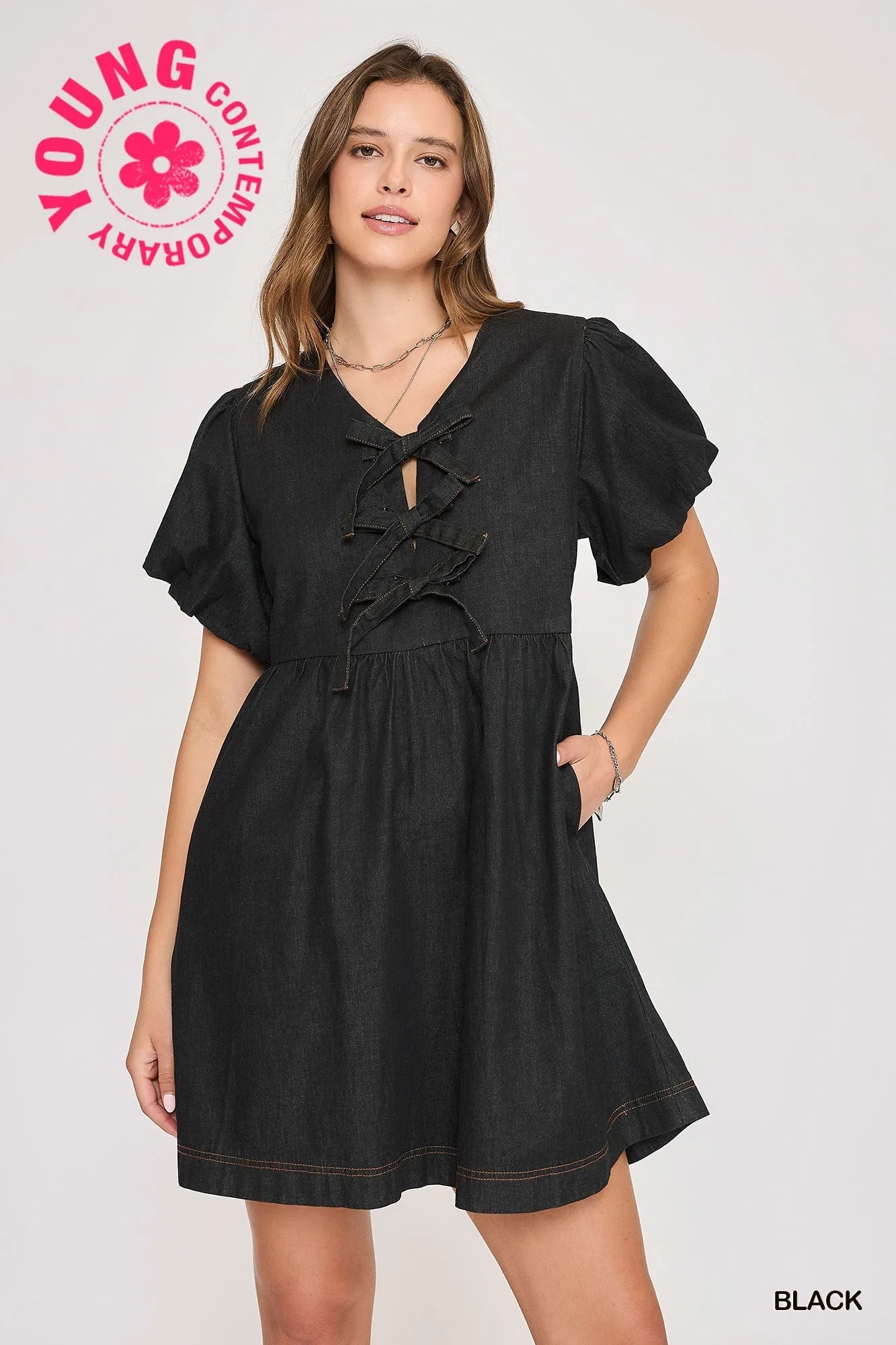 Heather Balloon Sleeve Peplum Dress