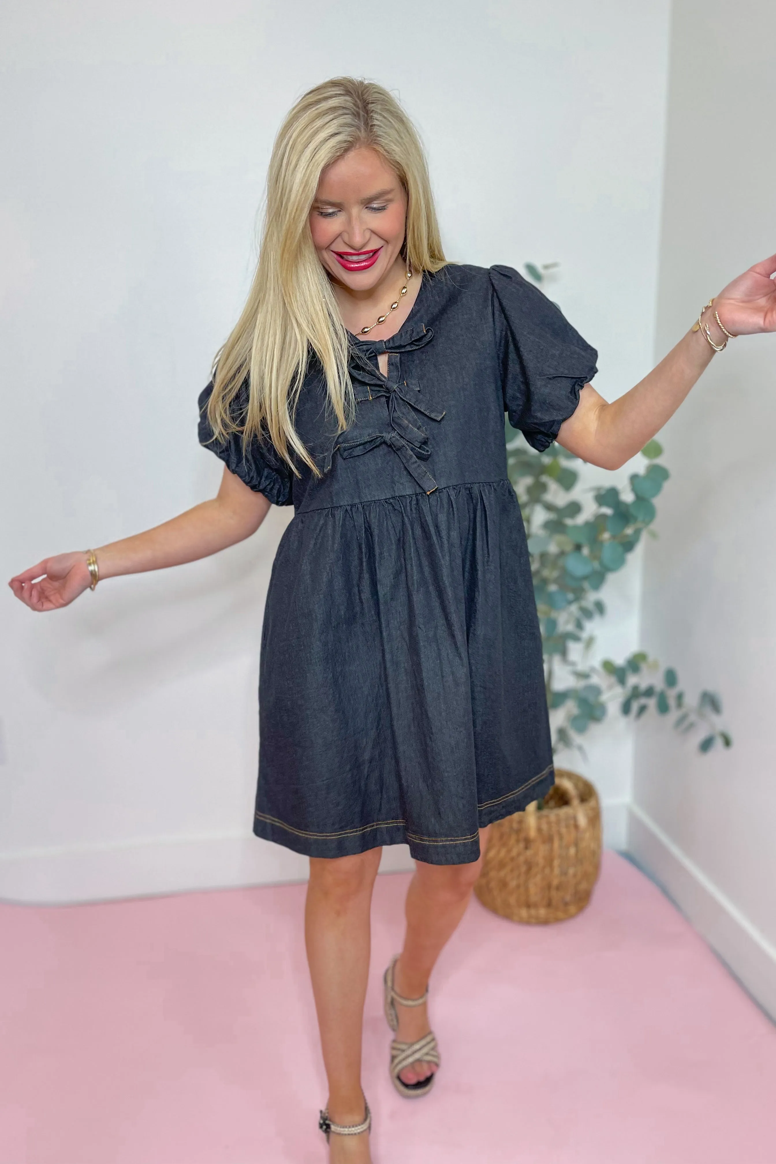 Heather Balloon Sleeve Peplum Dress
