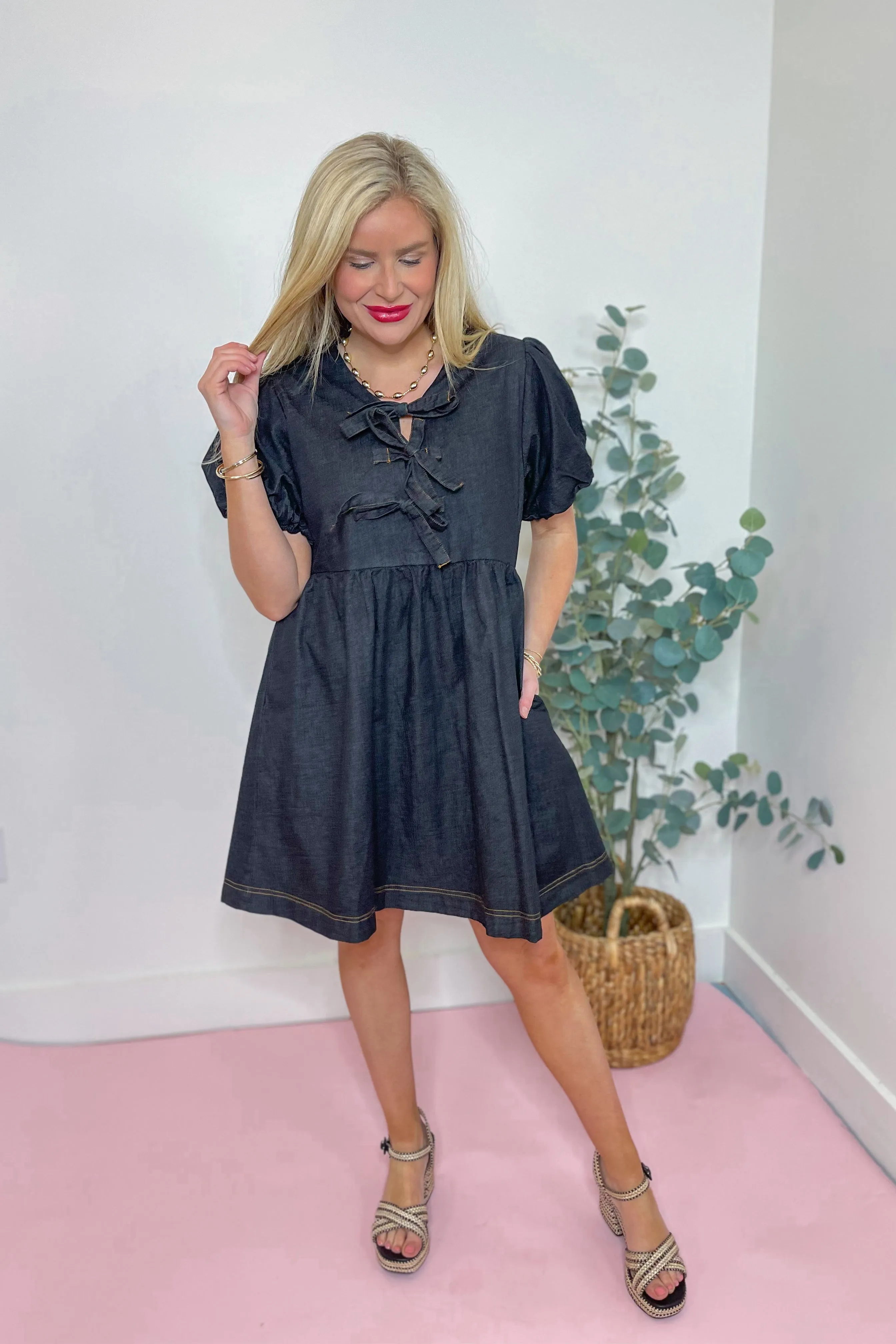 Heather Balloon Sleeve Peplum Dress