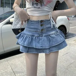 Hot Girl Pure Mini Denim Skirt Women's Summer Jeans Skirt