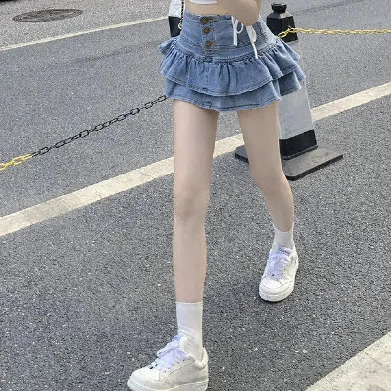 Hot Girl Pure Mini Denim Skirt Women's Summer Jeans Skirt