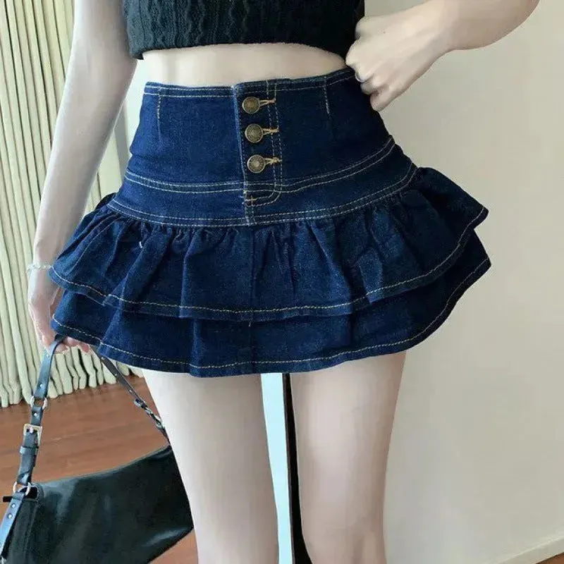 Hot Girl Pure Mini Denim Skirt Women's Summer Jeans Skirt