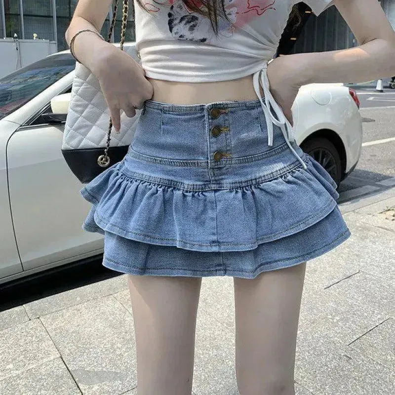Hot Girl Pure Mini Denim Skirt Women's Summer Jeans Skirt