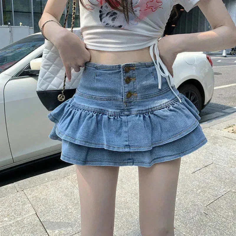 Hot Girl Pure Mini Denim Skirt Women's Summer Jeans Skirt