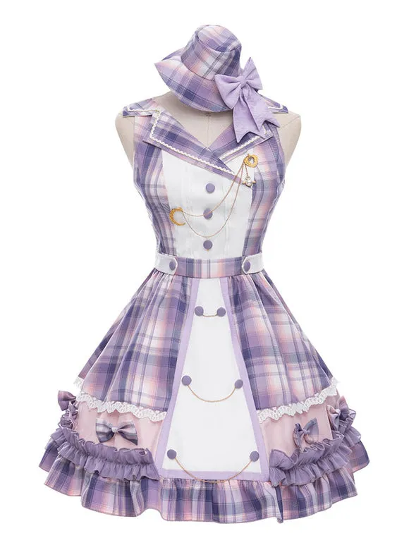 Idol Clothes Lolita JSK Dress Lilac Print Pattern Bows Metal Details Sleeveless Polyester Lolita Jumper Skirts