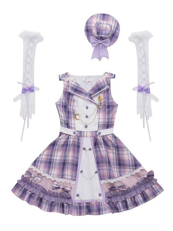 Idol Clothes Lolita JSK Dress Lilac Print Pattern Bows Metal Details Sleeveless Polyester Lolita Jumper Skirts