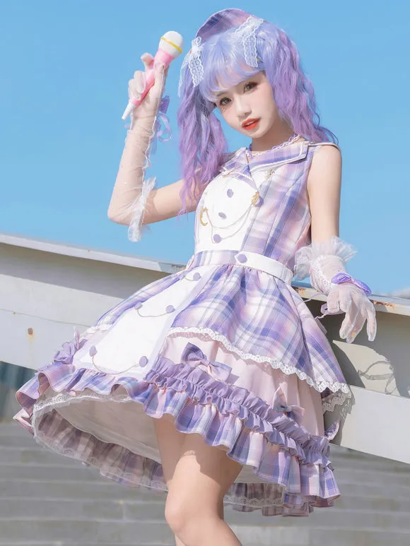 Idol Clothes Lolita JSK Dress Lilac Print Pattern Bows Metal Details Sleeveless Polyester Lolita Jumper Skirts