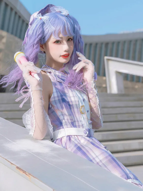 Idol Clothes Lolita JSK Dress Lilac Print Pattern Bows Metal Details Sleeveless Polyester Lolita Jumper Skirts