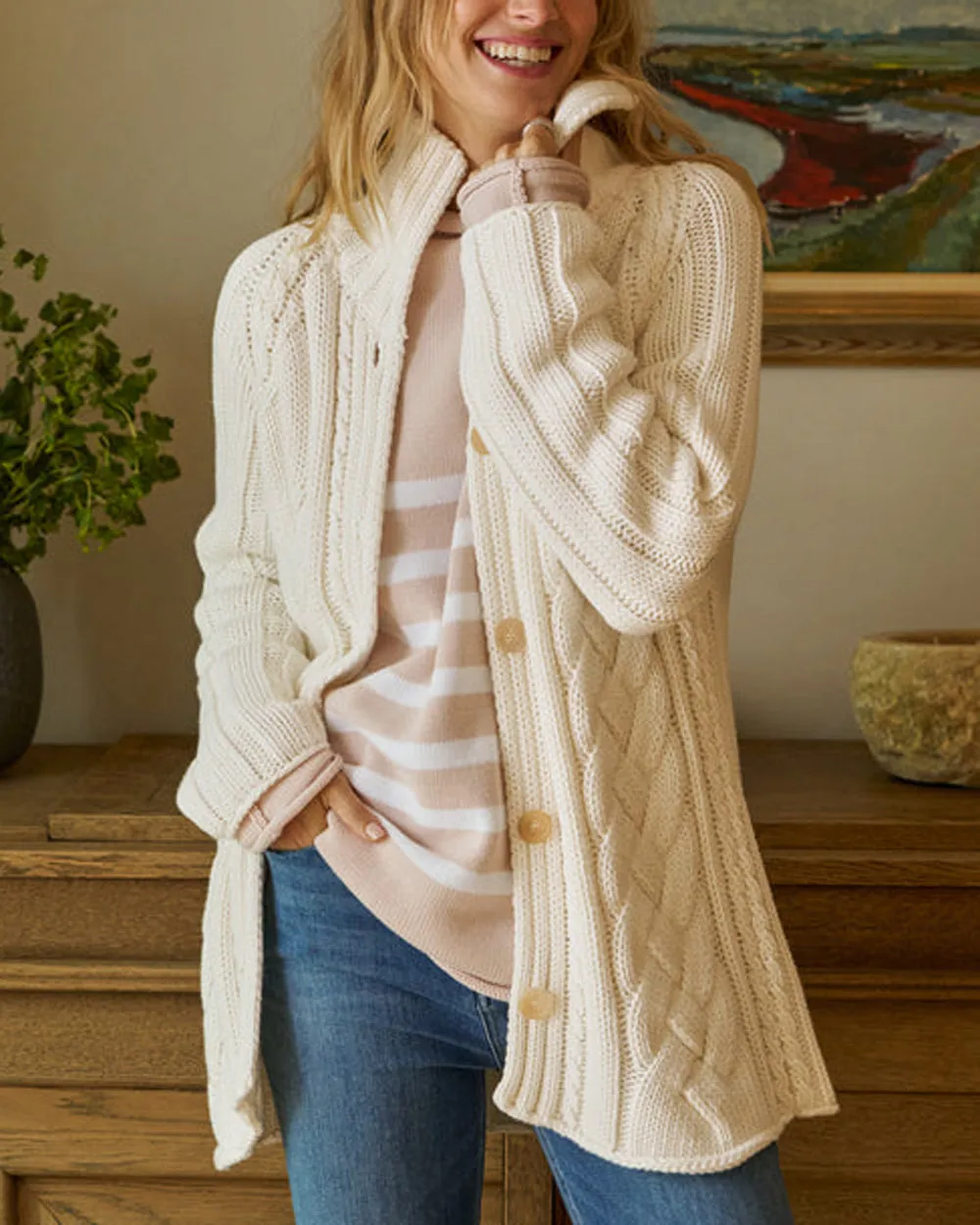 Ivory Cotswolds Cableknit Cardigan
