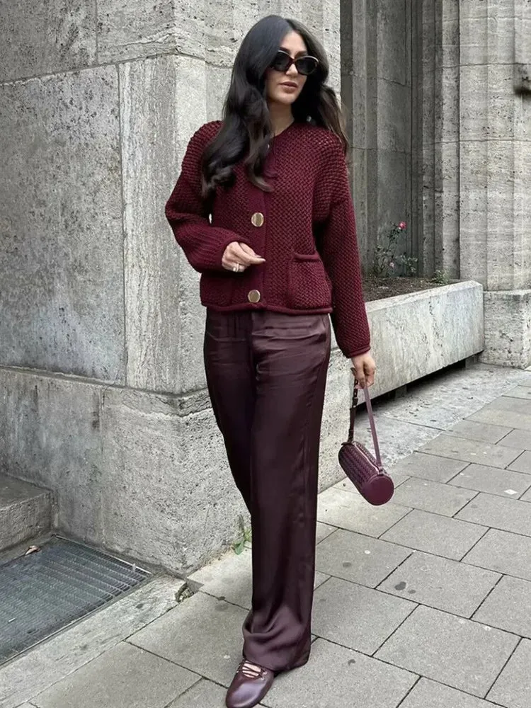 JazzHer Ladies Autumn Winter Knitted Cardigans Womens Sweaters Loose Casual Button Long Sleeve Sweater Women Cardigans Coat Tops Female