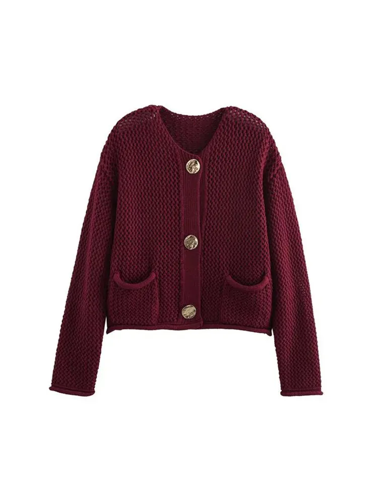 JazzHer Ladies Autumn Winter Knitted Cardigans Womens Sweaters Loose Casual Button Long Sleeve Sweater Women Cardigans Coat Tops Female