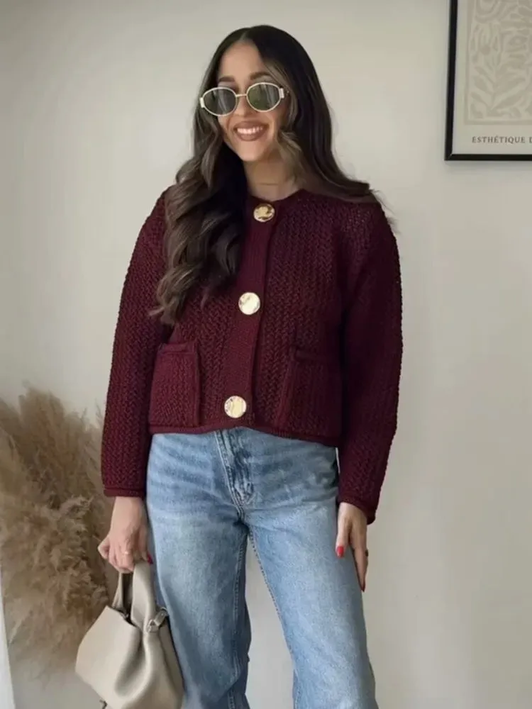 JazzHer Ladies Autumn Winter Knitted Cardigans Womens Sweaters Loose Casual Button Long Sleeve Sweater Women Cardigans Coat Tops Female