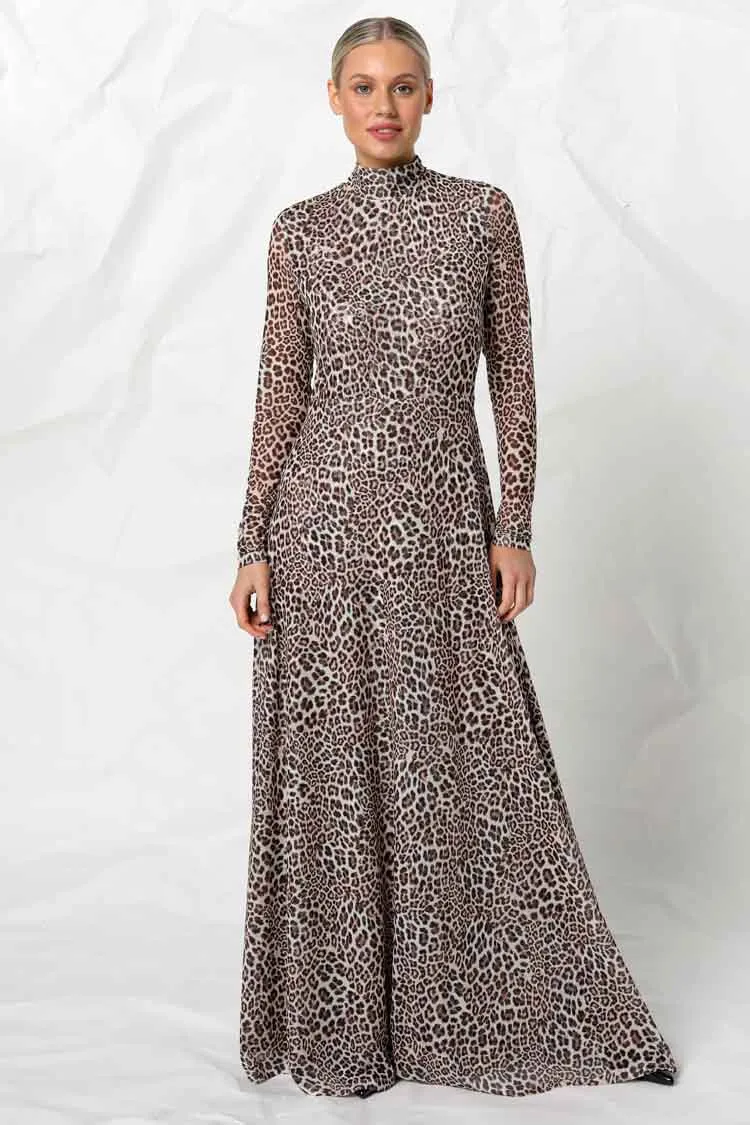 Kennedy Mesh Dress in Snow Leopard