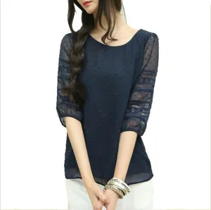 Korea style plus size sheer blouses short sleeve blusas chiffon shirts big size women clothes summer Womens tops fashion