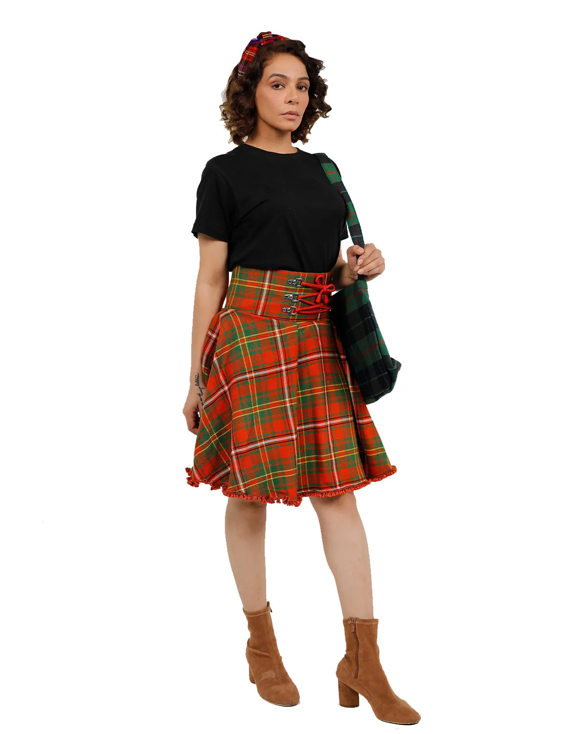 Lace-Up Plaid Skirt