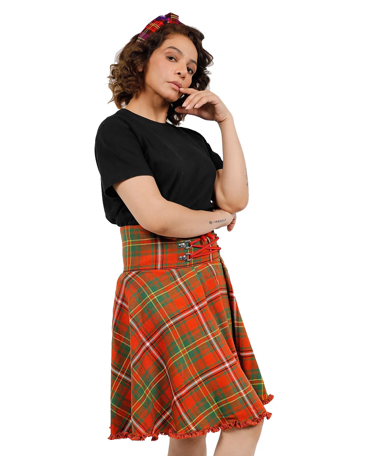Lace-Up Plaid Skirt