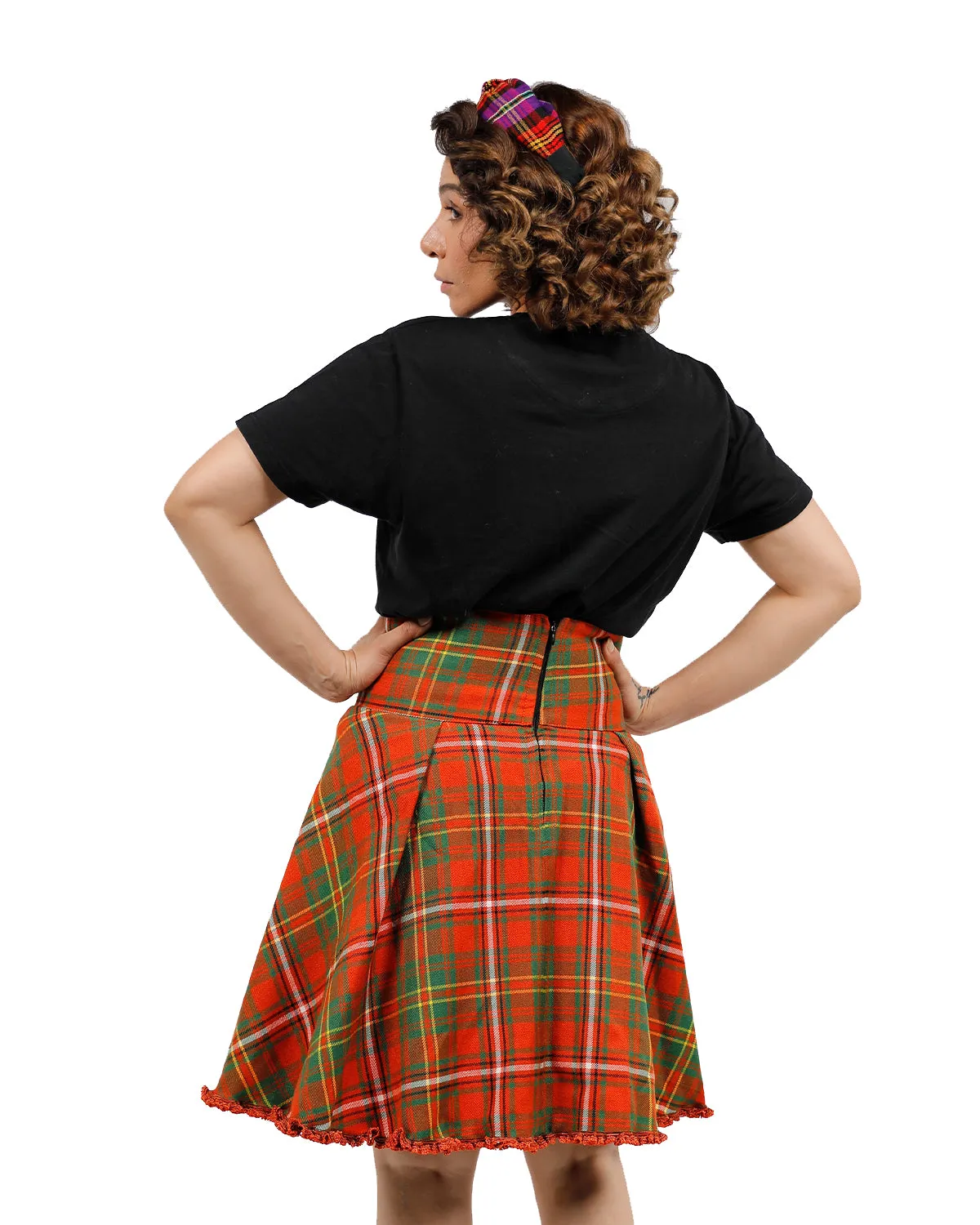 Lace-Up Plaid Skirt