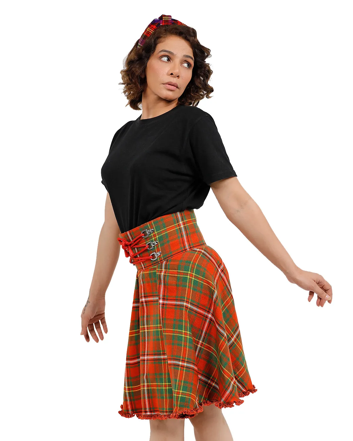 Lace-Up Plaid Skirt