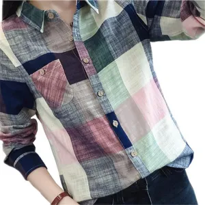 Ladies Female Casual Cotton Long Sleeve Plaid Shirt Women Slim Outerwear Blouse Tops