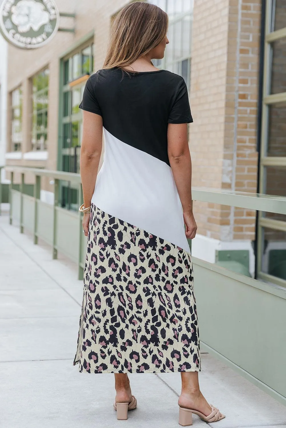 Leopard Print Side Slit Maxi T-Shirt Dress