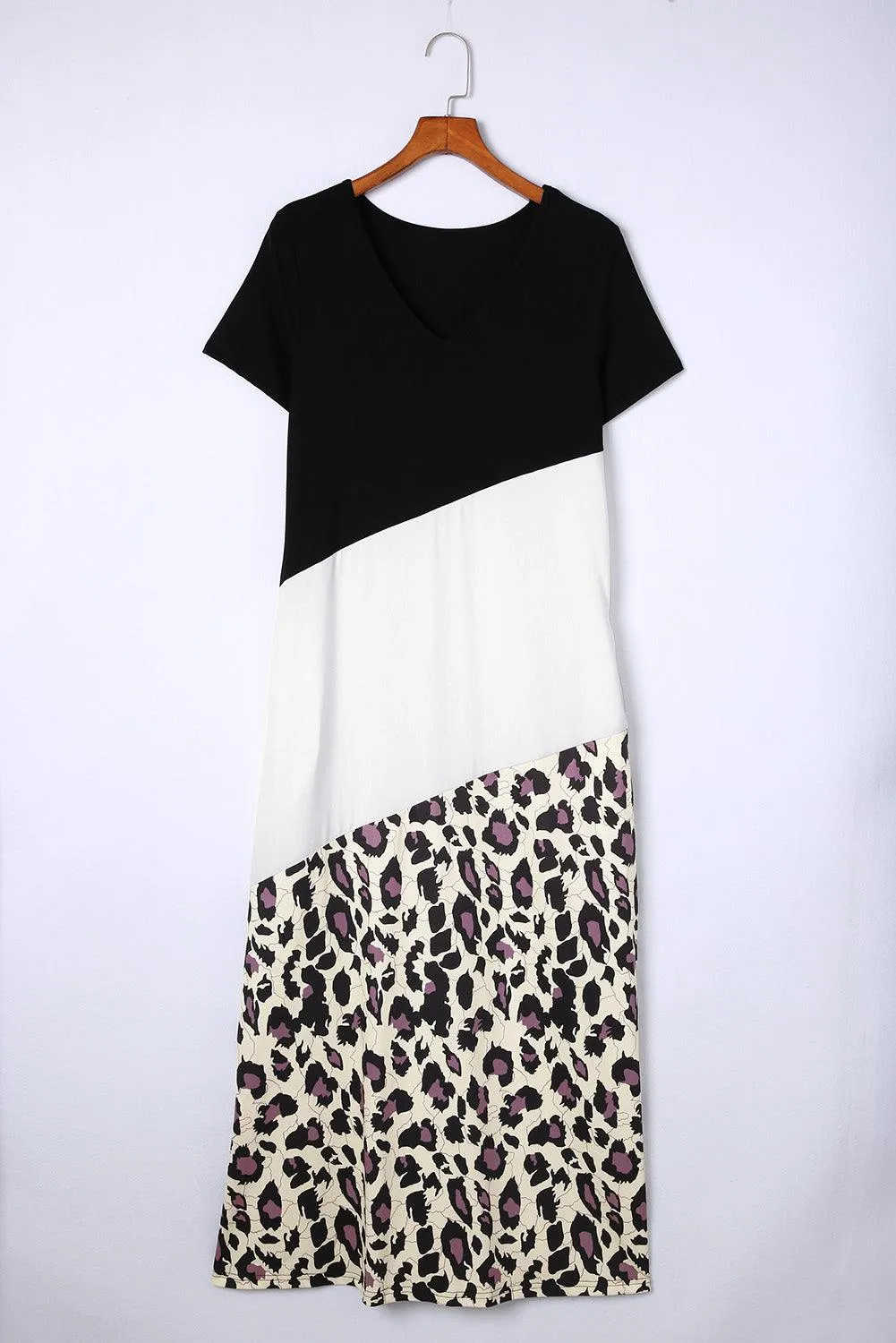 Leopard Print Side Slit Maxi T-Shirt Dress