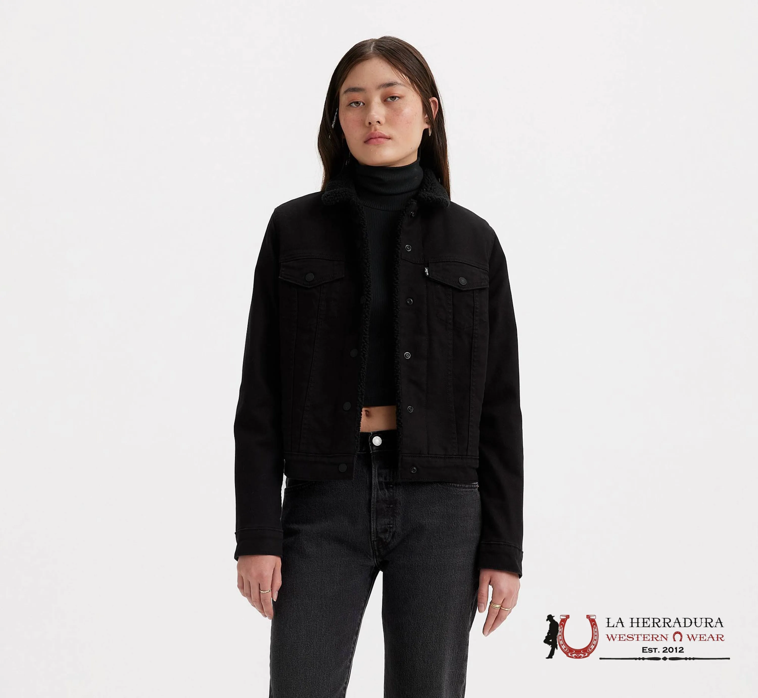 LEV'S ORIGINAL SHERPA TRUCKER BLACK JACKET LADIES
