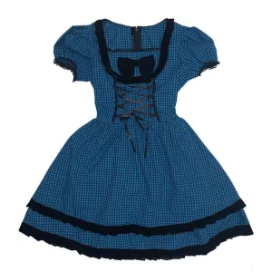 LOLITA BLUE PLAID BOW PUFF SLEEVE DRESS UB2731