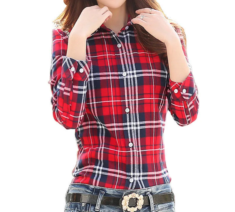 Long Sleeve Shirt Women Blouses Fashion Lattice Thicken Tops Plus Size Women Clothing 5XL Blouse Shirts