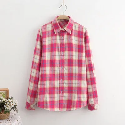 Long Sleeve Shirt Women Blouses Fashion Lattice Thicken Tops Plus Size Women Clothing 5XL Blouse Shirts