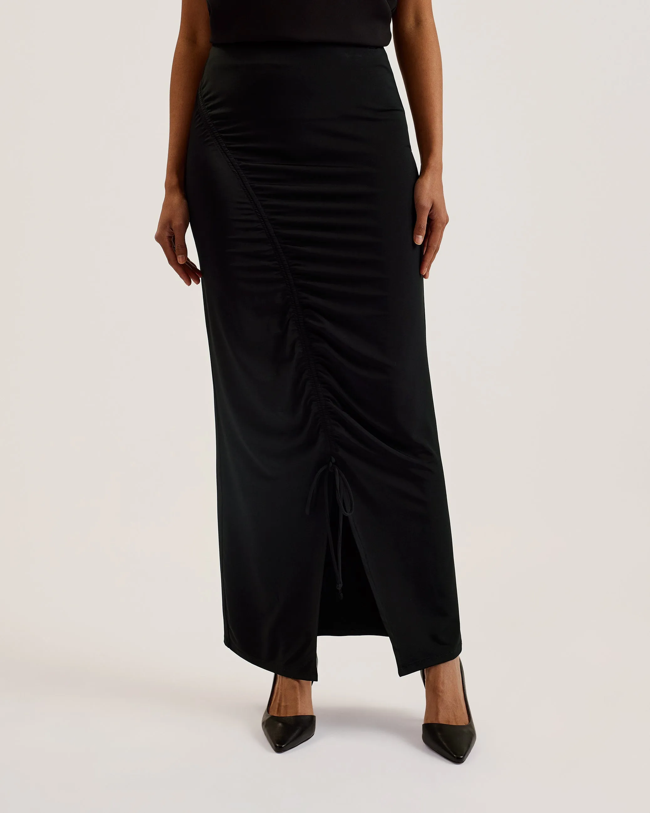 Luliiaa Jersey Rouched Maxi Skirt Black