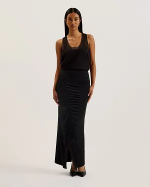 Luliiaa Jersey Rouched Maxi Skirt Black