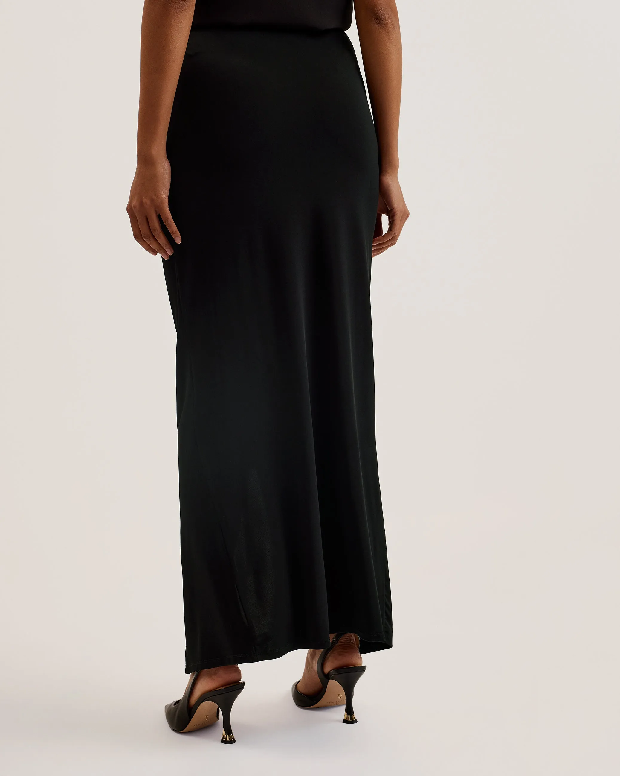 Luliiaa Jersey Rouched Maxi Skirt Black