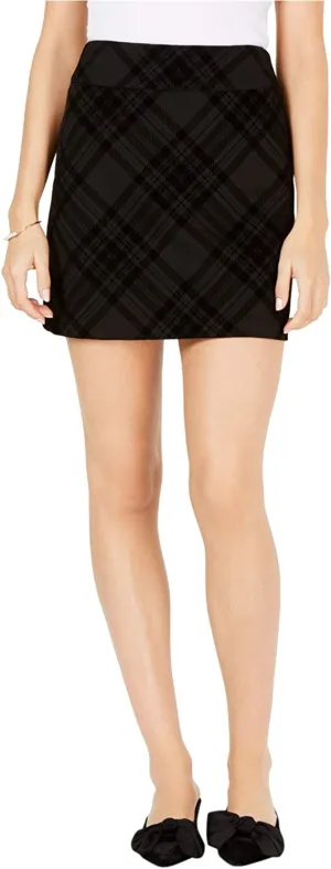 Maison Jules Womens Flocked Plaid Mini Skirt, Black, X-Small