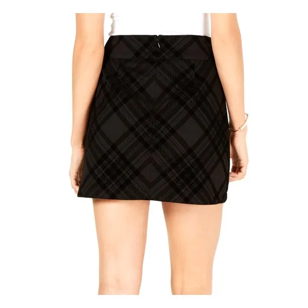 Maison Jules Womens Flocked Plaid Mini Skirt, Black, X-Small