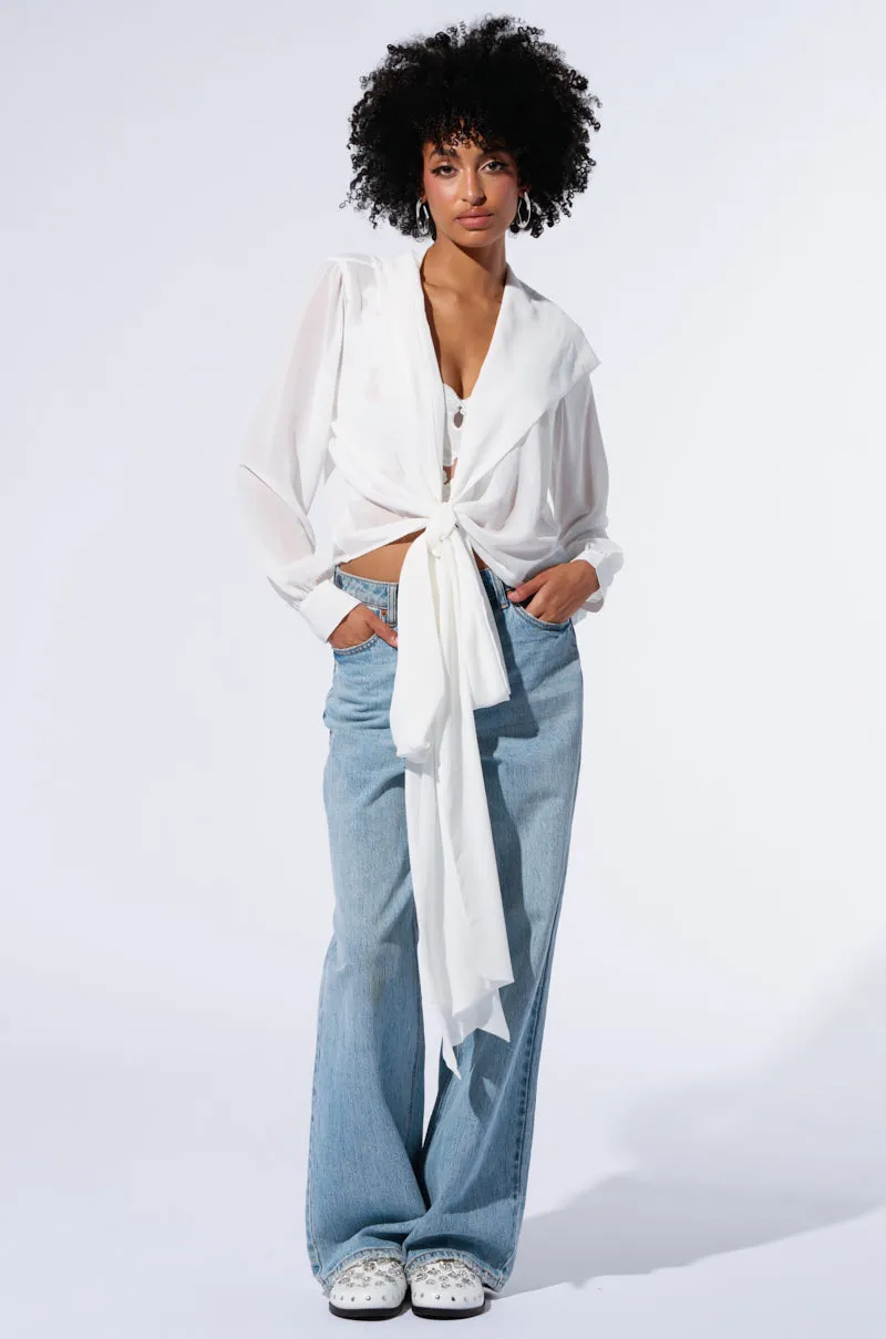 MARGO TIE FRONT BLOUSE WITH HOOD IN WHITE