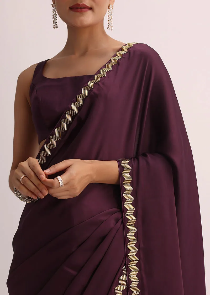 Maroon Saree With Cutdana Border