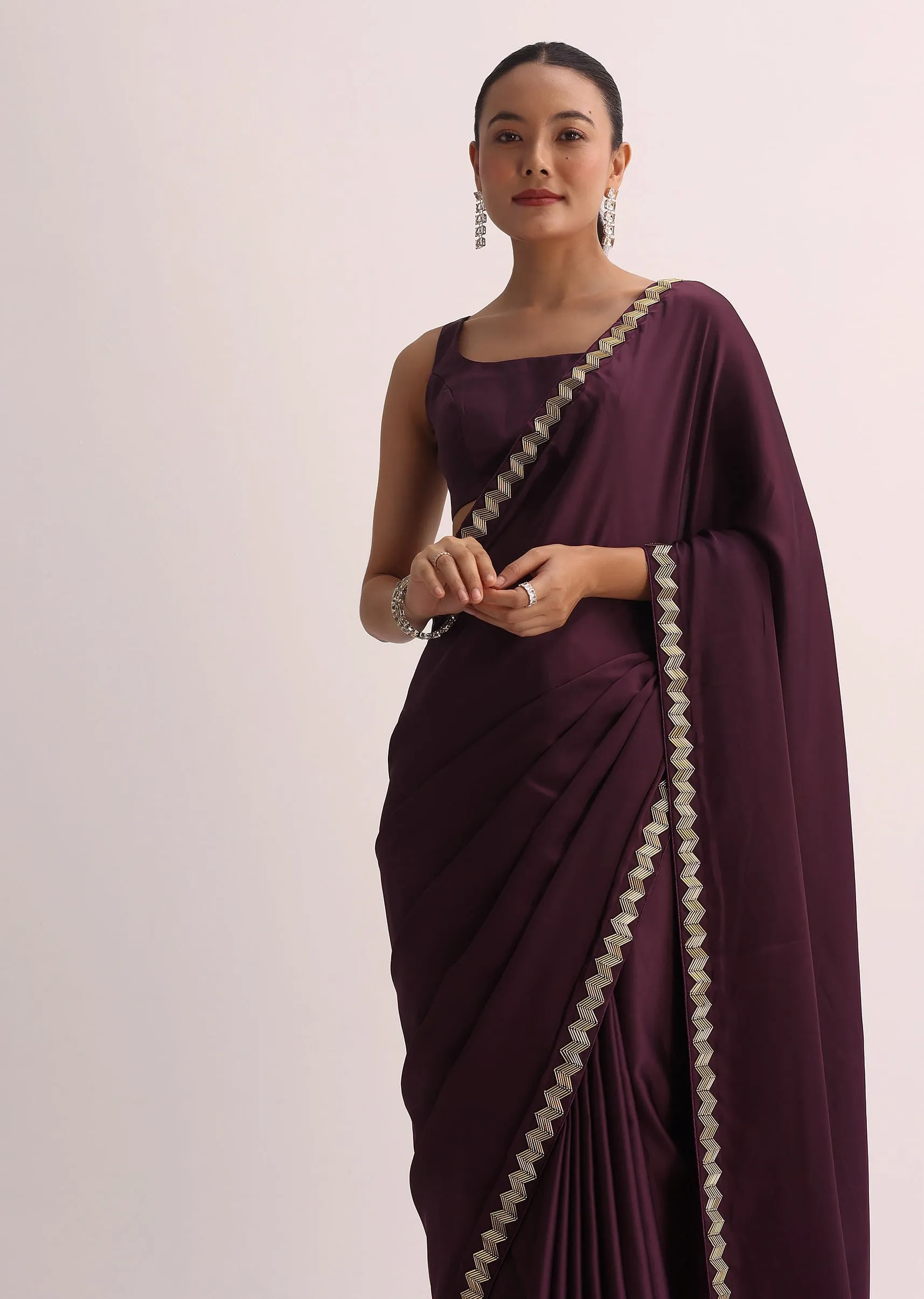 Maroon Saree With Cutdana Border