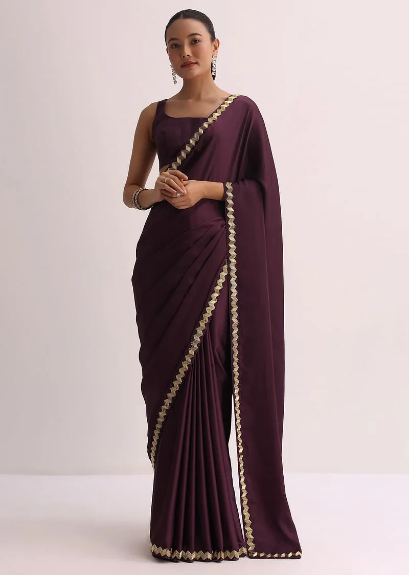 Maroon Saree With Cutdana Border