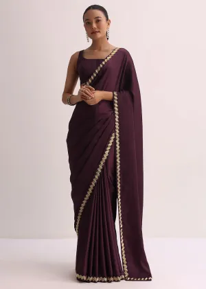 Maroon Saree With Cutdana Border