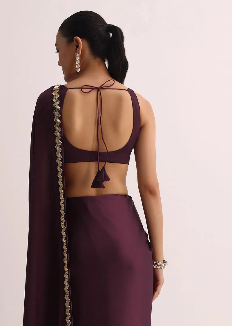 Maroon Saree With Cutdana Border