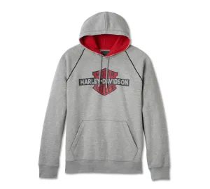 Men's Bar & Shield Contrast Pullover Hoodie - Colorblock - Grey Heather & Chili Pepper